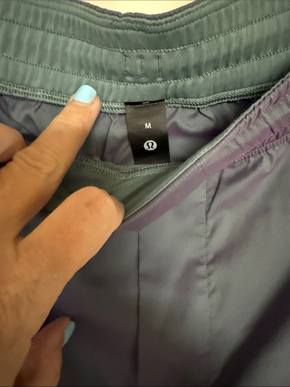 Lululemon Women's Athletic Shorts — Slate Green and Purple, M
